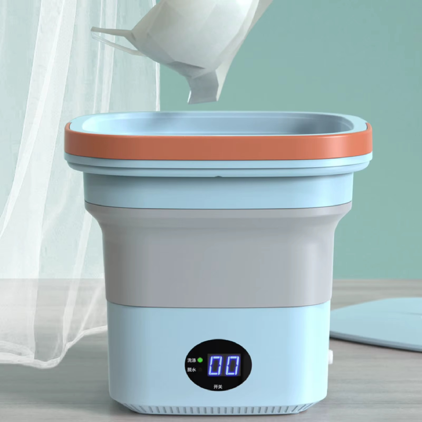 Mini Portable Bucket Washer 6L Foldable Automatic Washing Machine with LCD Panel Display for Drom RV Travel Apartment 110-220V
