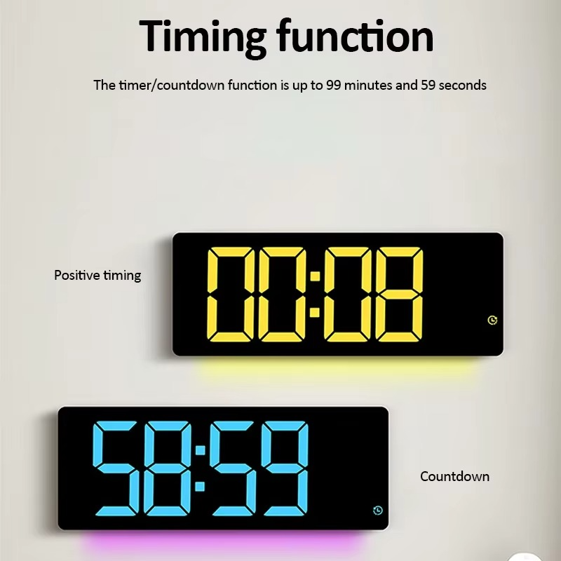 17" Large Digital Wall Clock 11Colors Dispaly & Dynamic RGB LED Clocks Temp Date Week Display Remote Control Dual Alarms Clock