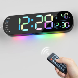 Digital Wall Clock Large Display,13.7 inch Large Digital Wall Clock with RGB Color Changing Remote Control,Auto DST, Date Week