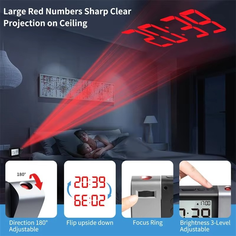 2025 LED Digital Projection Alarm Clock Table Electronic Alarm Clock with Projection Time Projector Bedroom Bedside Clock