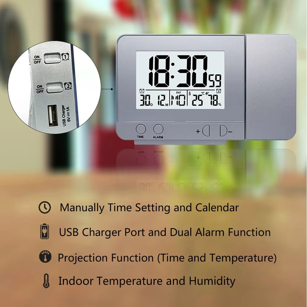 FanJu FJ3531 Alarm Clock Digital Date Snooze Function Backlight Watch Wall Projector Desk Table Led Clock With Time Projection