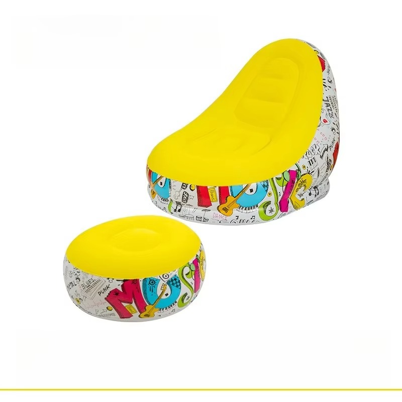 Lazy Sofa Inflatable PVC Flocking Foldable Recliner Outdoor Convenient Lying Chair with Footstool Plush Sofa Beach Park Air Bed