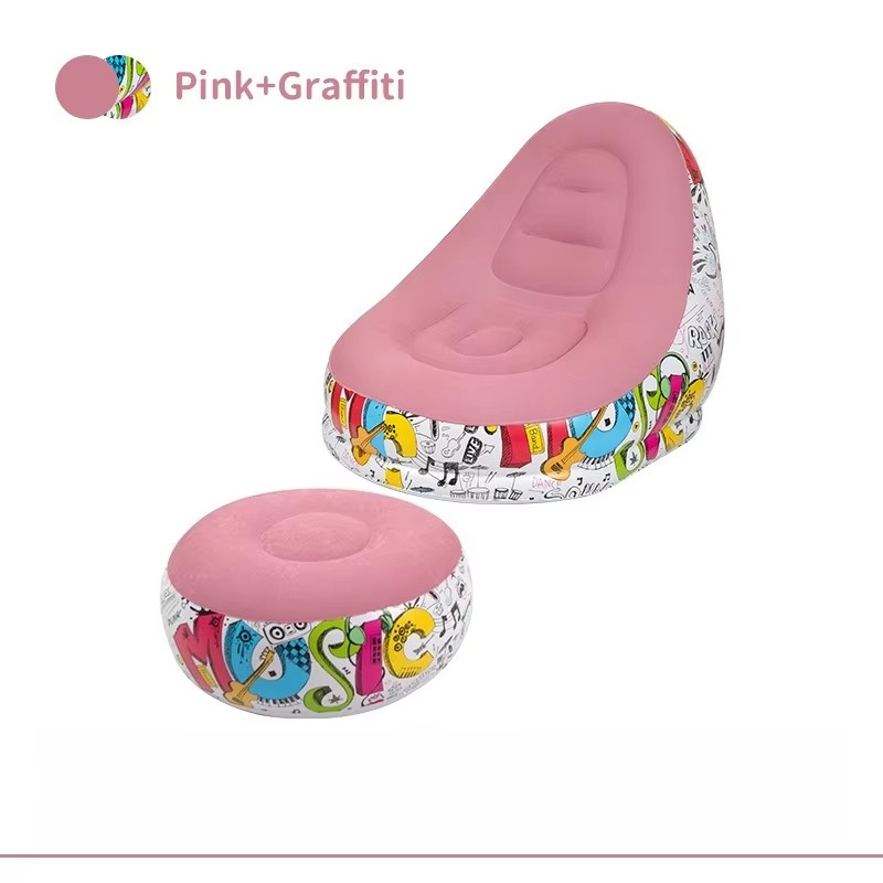 Lazy Sofa Inflatable PVC Flocking Foldable Recliner Outdoor Convenient Lying Chair with Footstool Plush Sofa Beach Park Air Bed