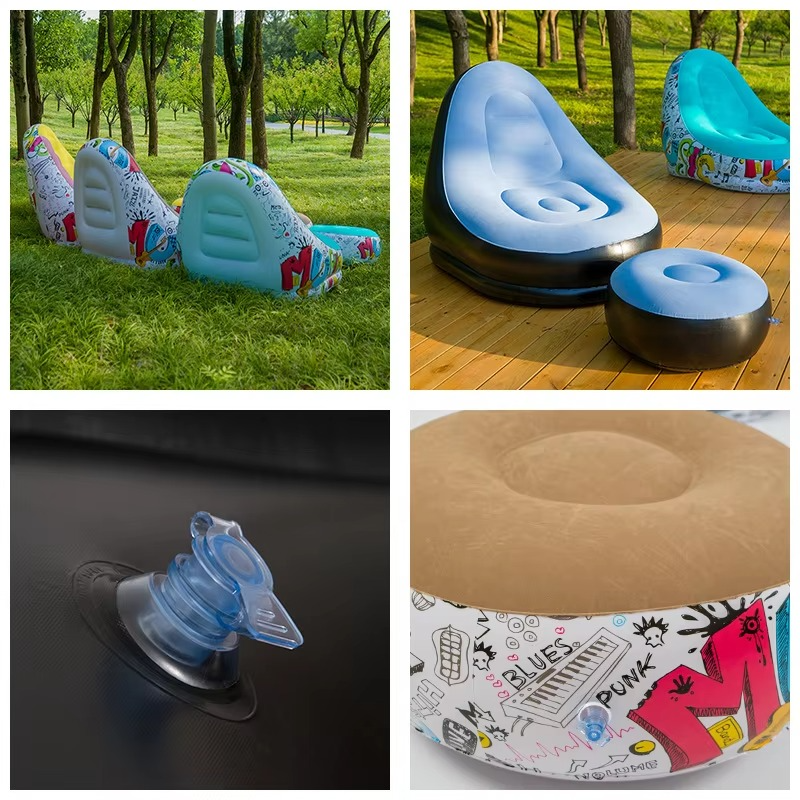 Lazy Sofa Inflatable PVC Flocking Foldable Recliner Outdoor Convenient Lying Chair with Footstool Plush Sofa Beach Park Air Bed