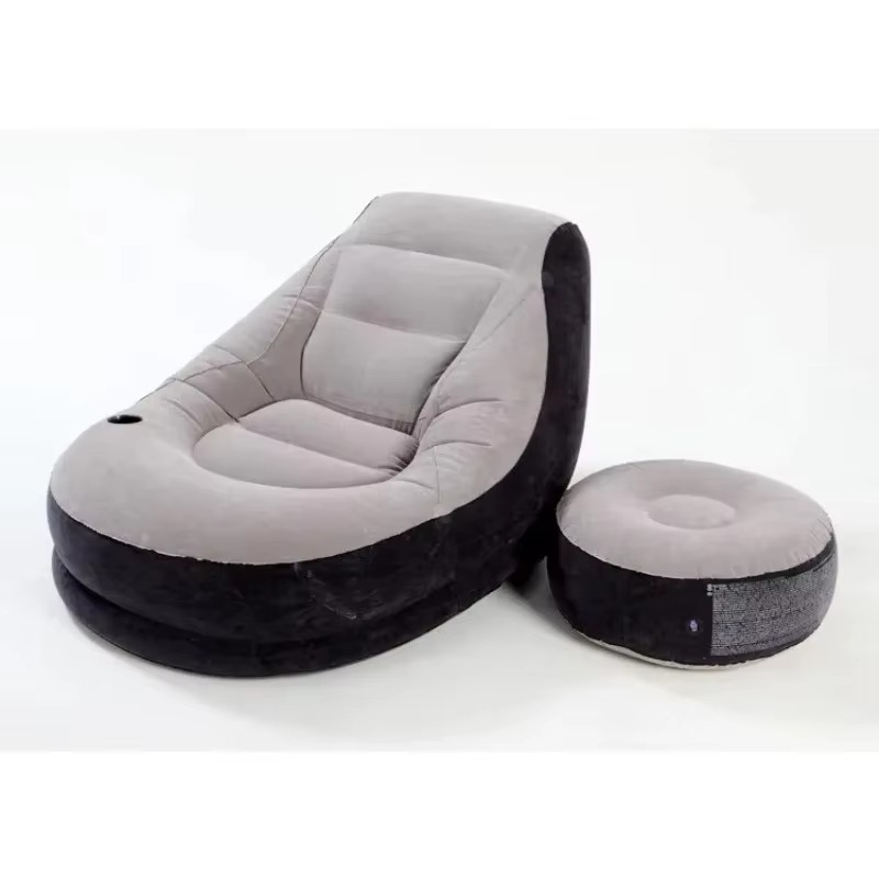 PVC Flocked Inflatable Outdoor Ultra Air Furniture Lounge Air Sofa Chair with Ottoman Надувной Матрас Пляжный Lazy Bag