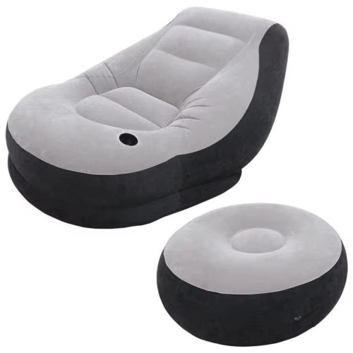 PVC Flocked Inflatable Outdoor Ultra Air Furniture Lounge Air Sofa Chair with Ottoman Надувной Матрас Пляжный Lazy Bag