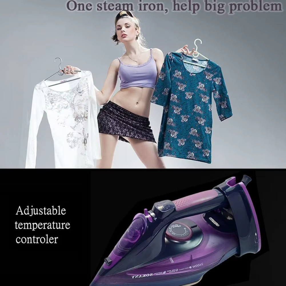 1pc Steam Iron for Clothes - Non-Stick Teflon Coated Aluminum Soleplate, Auto Shut off, Anti-Drip System, 2400W