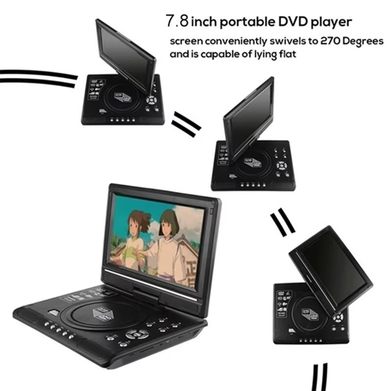 Portable 7.8 Inch TV Home Car DVD Player HD VCD CD MP3 HD EVD Player With TV/FM/USB/Game Function-EU Plug