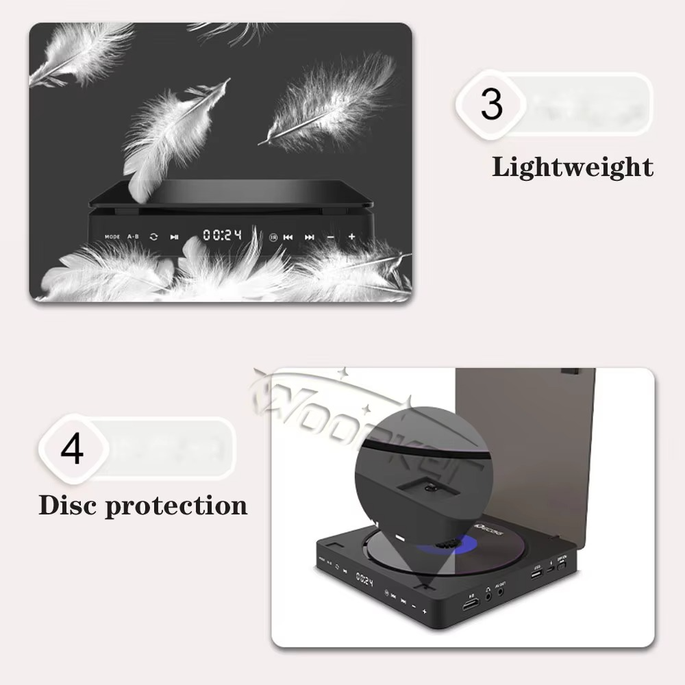 Woopker Portable DVD Player KC-708 1080p HD Video Support HD Cable and AV Connected USB Input CD VCD Player for TV Projectors