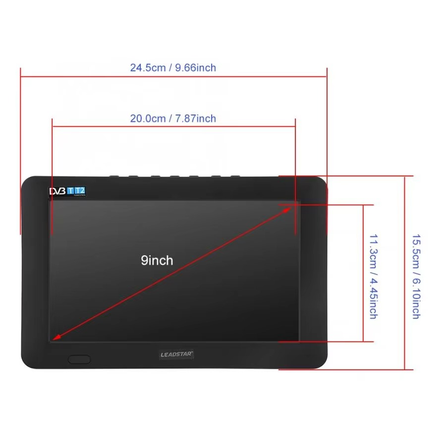 Leadstar D9 9 Inch Portable Tv With ISDB-T Decoder Hevc 10Bit 800*480 IsdbT Digital Mini TV Color Television Player for Home Car