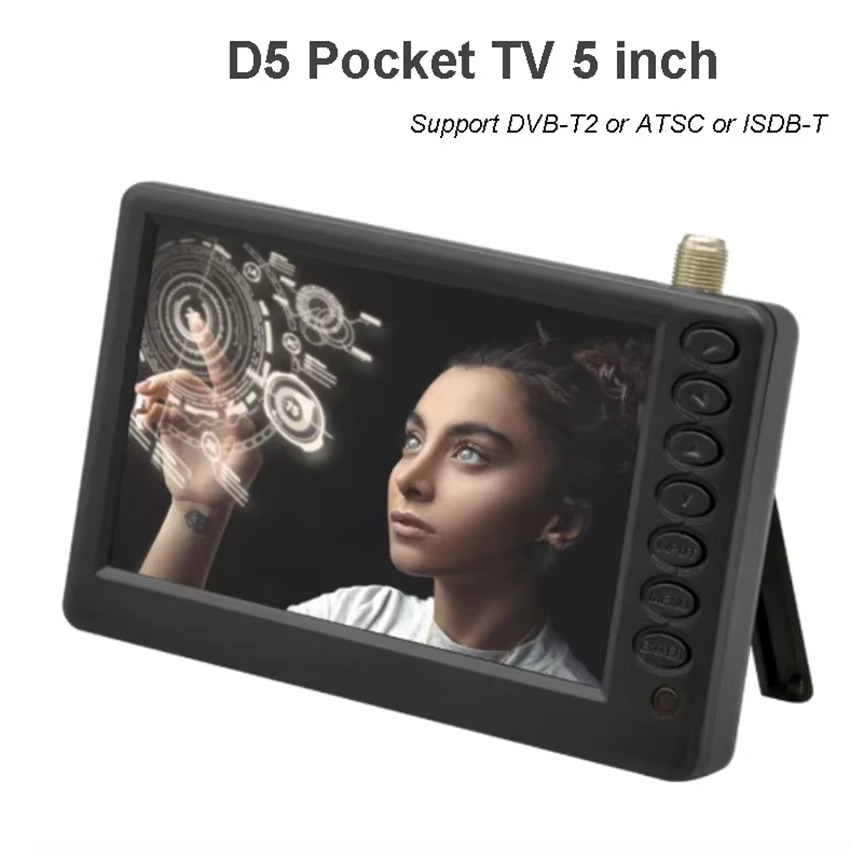 1PC Pocket TV D5 5 Inch DVB-T2 ATSC ISDB-T Digital and Analog Mini Small Car Television Portable TV Support USB TF MP4 AC3