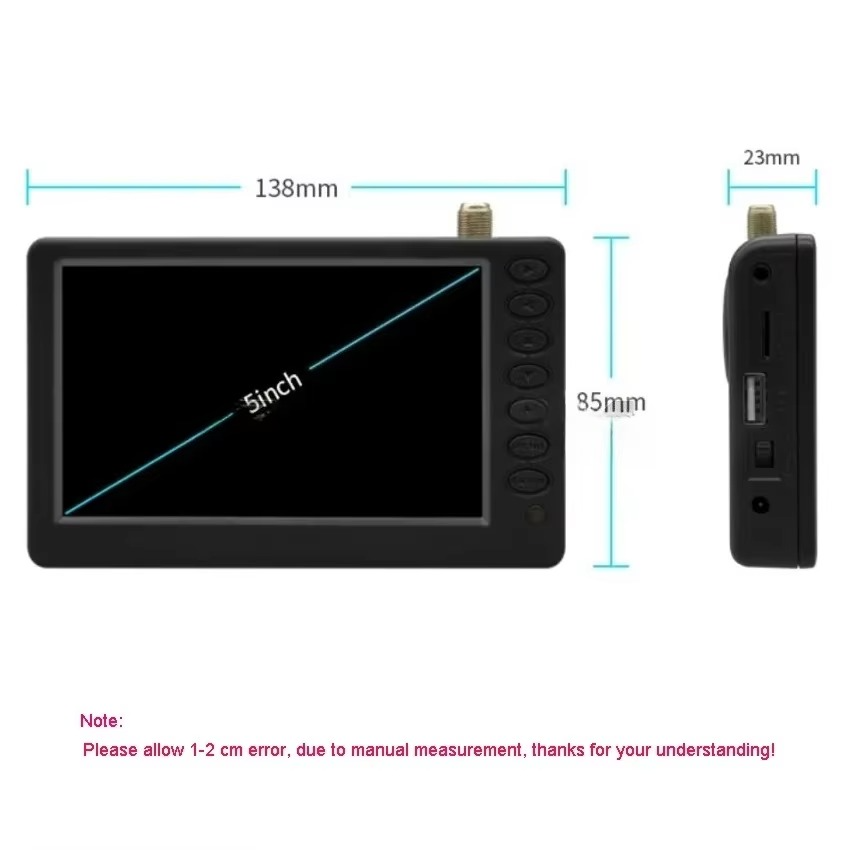 1PC Pocket TV D5 5 Inch DVB-T2 ATSC ISDB-T Digital and Analog Mini Small Car Television Portable TV Support USB TF MP4 AC3