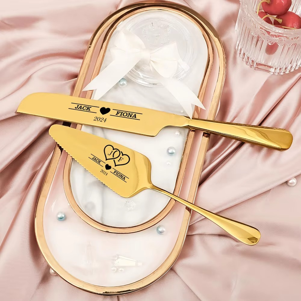 Personalized Engrave Cake Cutting Set Wedding Cake Cutter Serving Set Birthday Party Supply Bridal Shower Gift Cake Knife Shovel