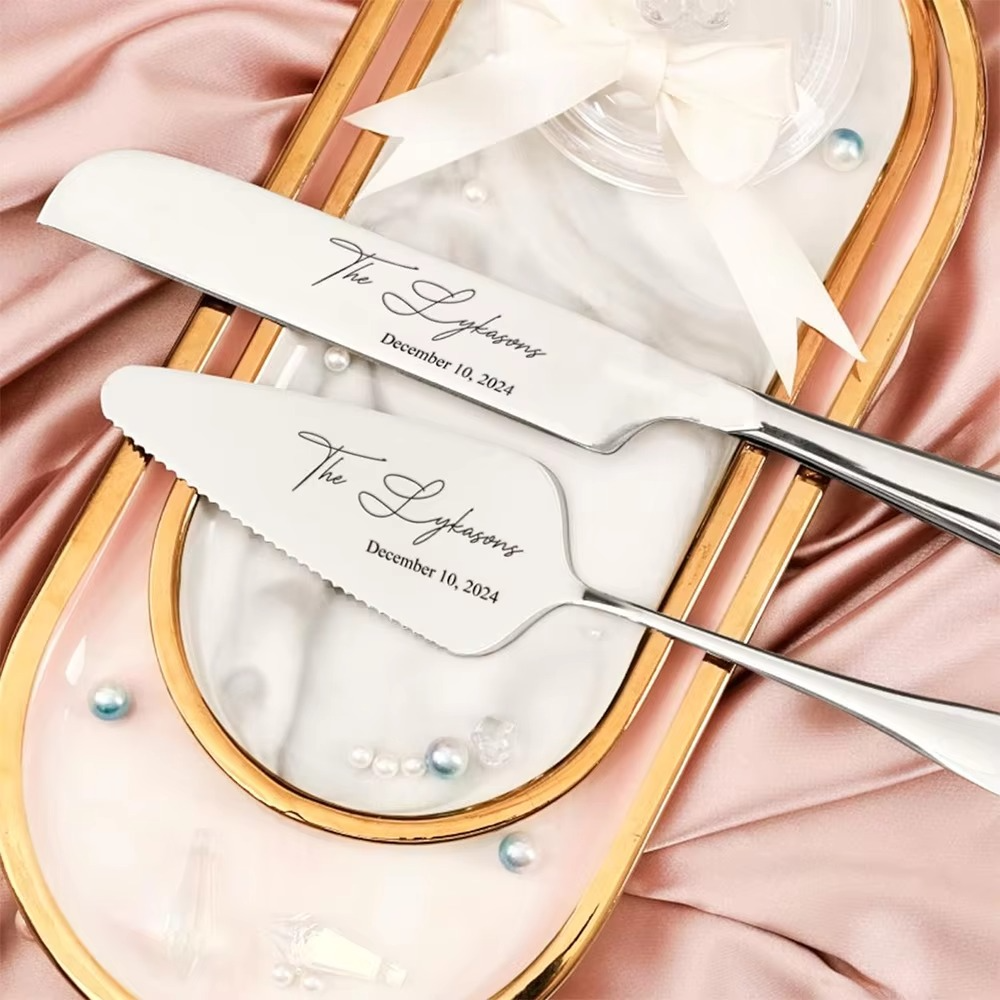 Personalized Engrave Cake Cutting Set Wedding Cake Cutter Serving Set Birthday Party Supply Bridal Shower Gift Cake Knife Shovel