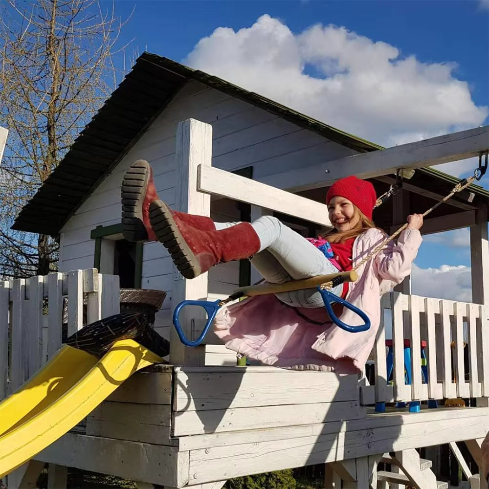 Wooden Trapeze with Plastic Gym Rings Outdoor Indoor Playground 2 in 1 Swing Set Accessories for Kids