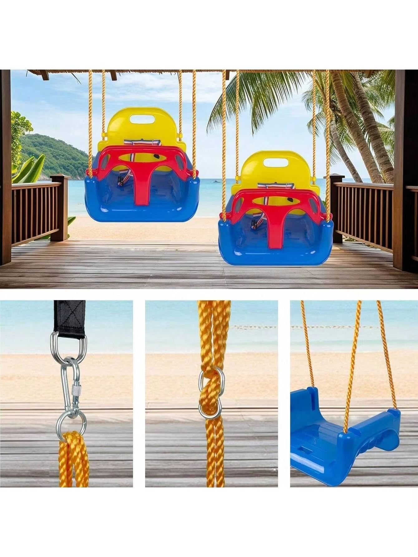 NEW 3-in-1 Toddler Swing Seat Baby Swing Seat with Adjustable Ropes Snap Hooks