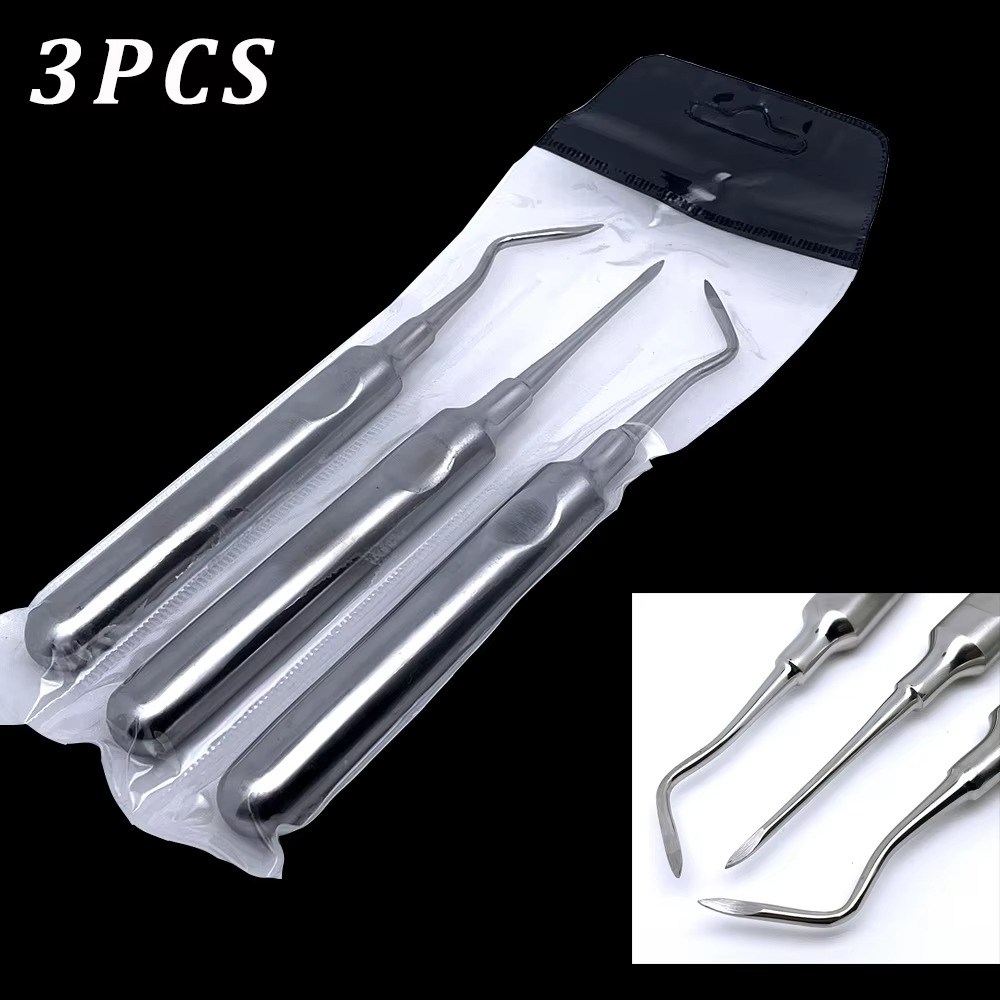 3Pcs Teeth Extraction Tooth Extracting Forceps Curved Root Lift Elevator Stainless Steel Dental Tools
