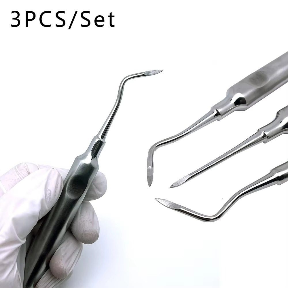 3Pcs Teeth Extraction Tooth Extracting Forceps Curved Root Lift Elevator Stainless Steel Dental Tools