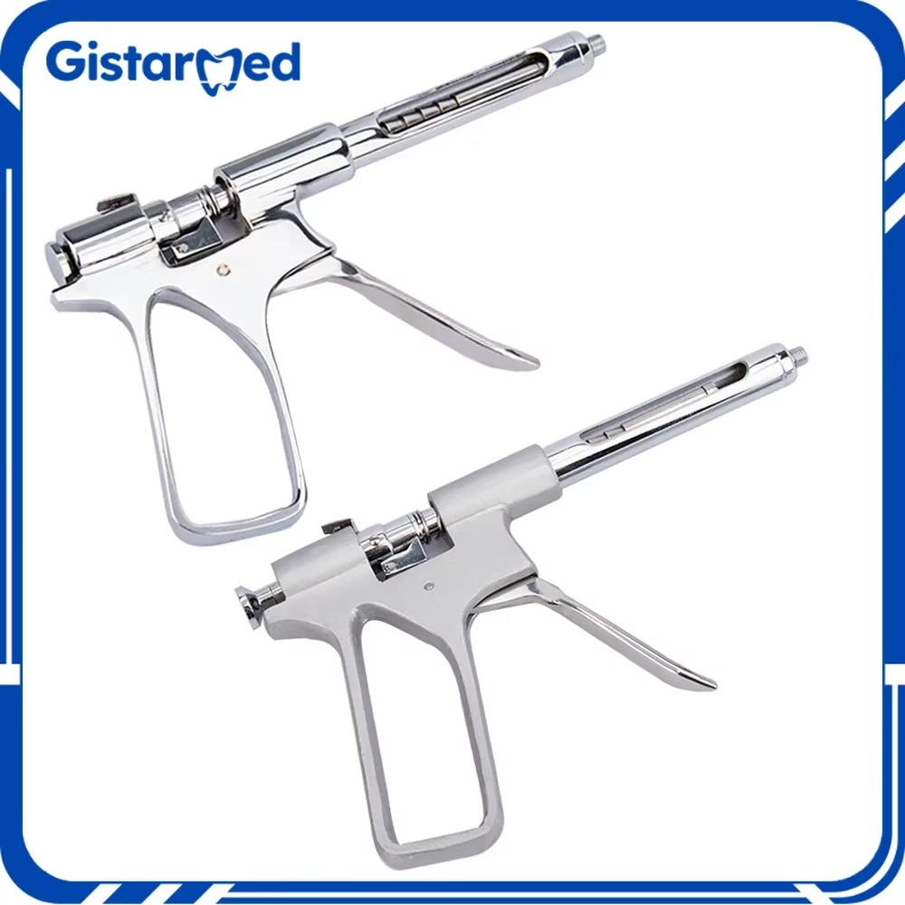 Dental Gun Syringe stainlessSteel Quantitative Press Type SyringeWith 2 Tips 1.8ml Dental surgicalInstrument Dentist Tools