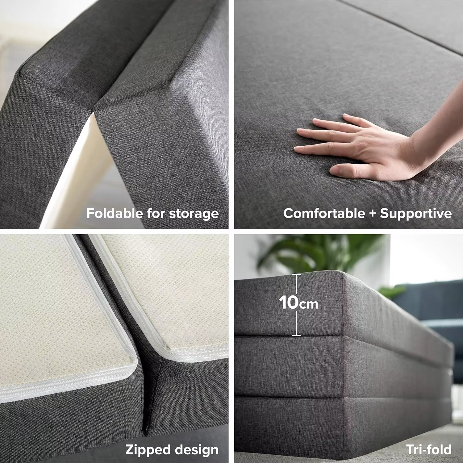 Trifold Folding Mattress Camping Foldable Bed | Portable Travel Trailer Floor Bedding, Memory Foam - Double