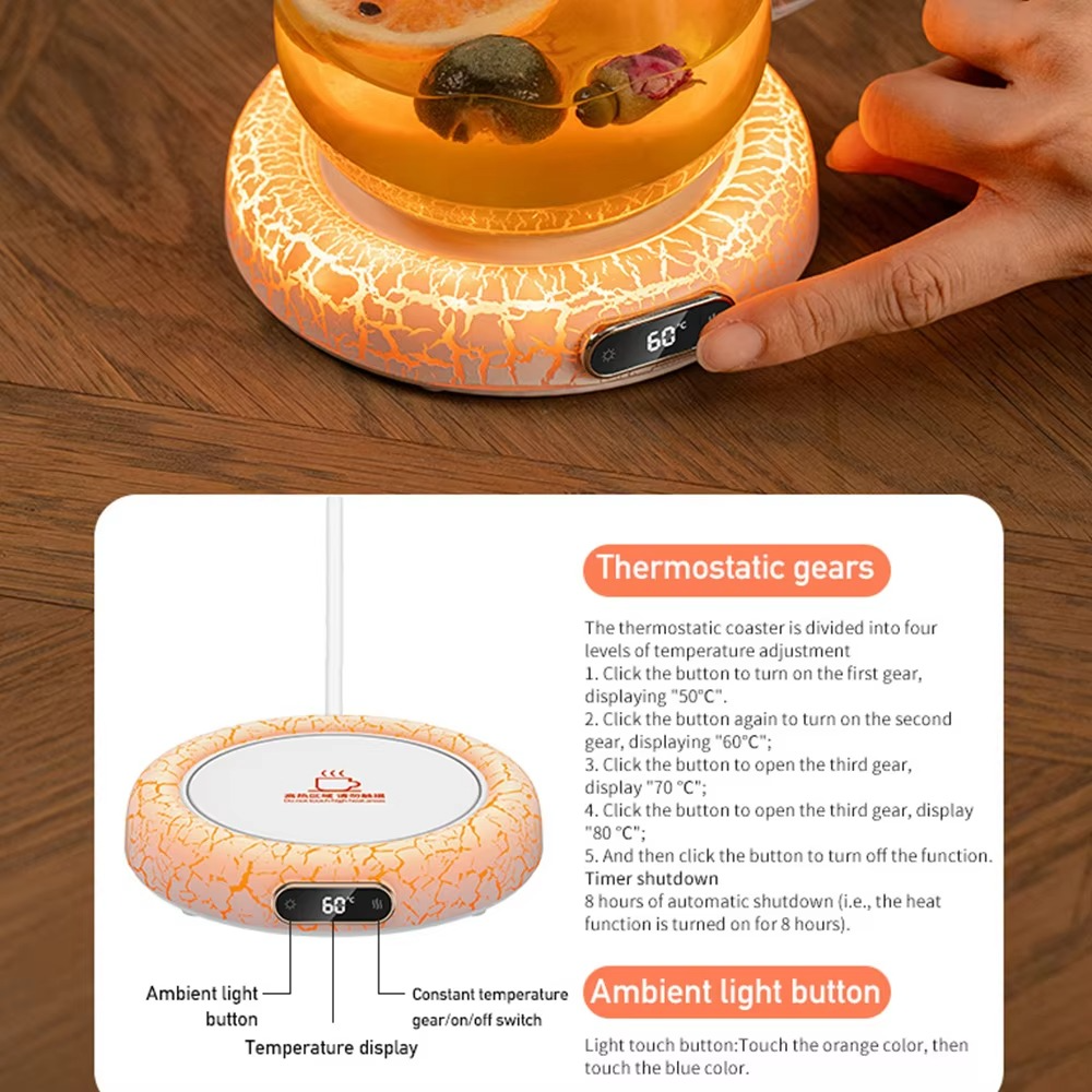Electric Beverage Cup Warmer with LED Lamp 4 Gear Constant Temperature Digital Display For Home Office Insulated Heating Coaster