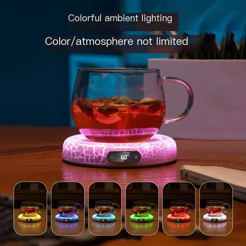 Electric Beverage Cup Warmer with LED Lamp 4 Gear Constant Temperature Digital Display For Home Office Insulated Heating Coaster