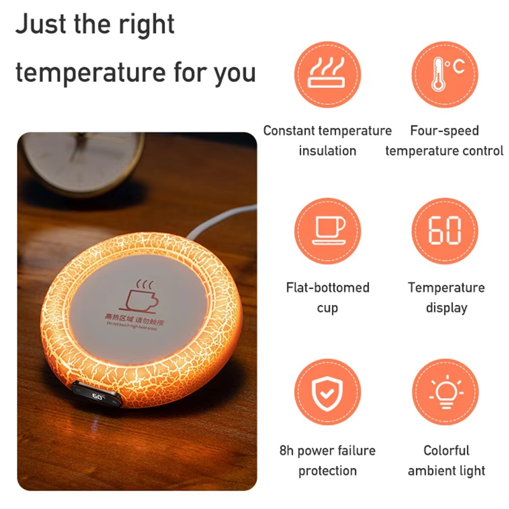 Electric Beverage Cup Warmer with LED Lamp 4 Gear Constant Temperature Digital Display For Home Office Insulated Heating Coaster