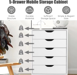 Chest of Drawers, Mobile File Cabinet, Lateral Filing Cabinet Drawers With Casters, Mobile Side Storage Cabinet Chest Home Offic