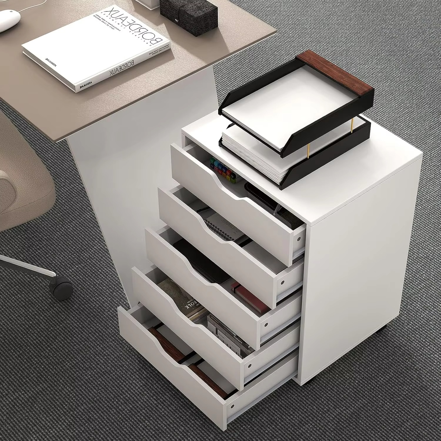 Chest of Drawers, Mobile File Cabinet, Lateral Filing Cabinet Drawers With Casters, Mobile Side Storage Cabinet Chest Home Offic