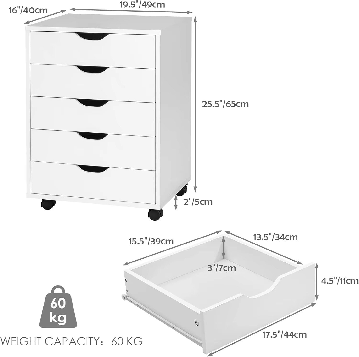 Chest of Drawers, Mobile File Cabinet, Lateral Filing Cabinet Drawers With Casters, Mobile Side Storage Cabinet Chest Home Offic