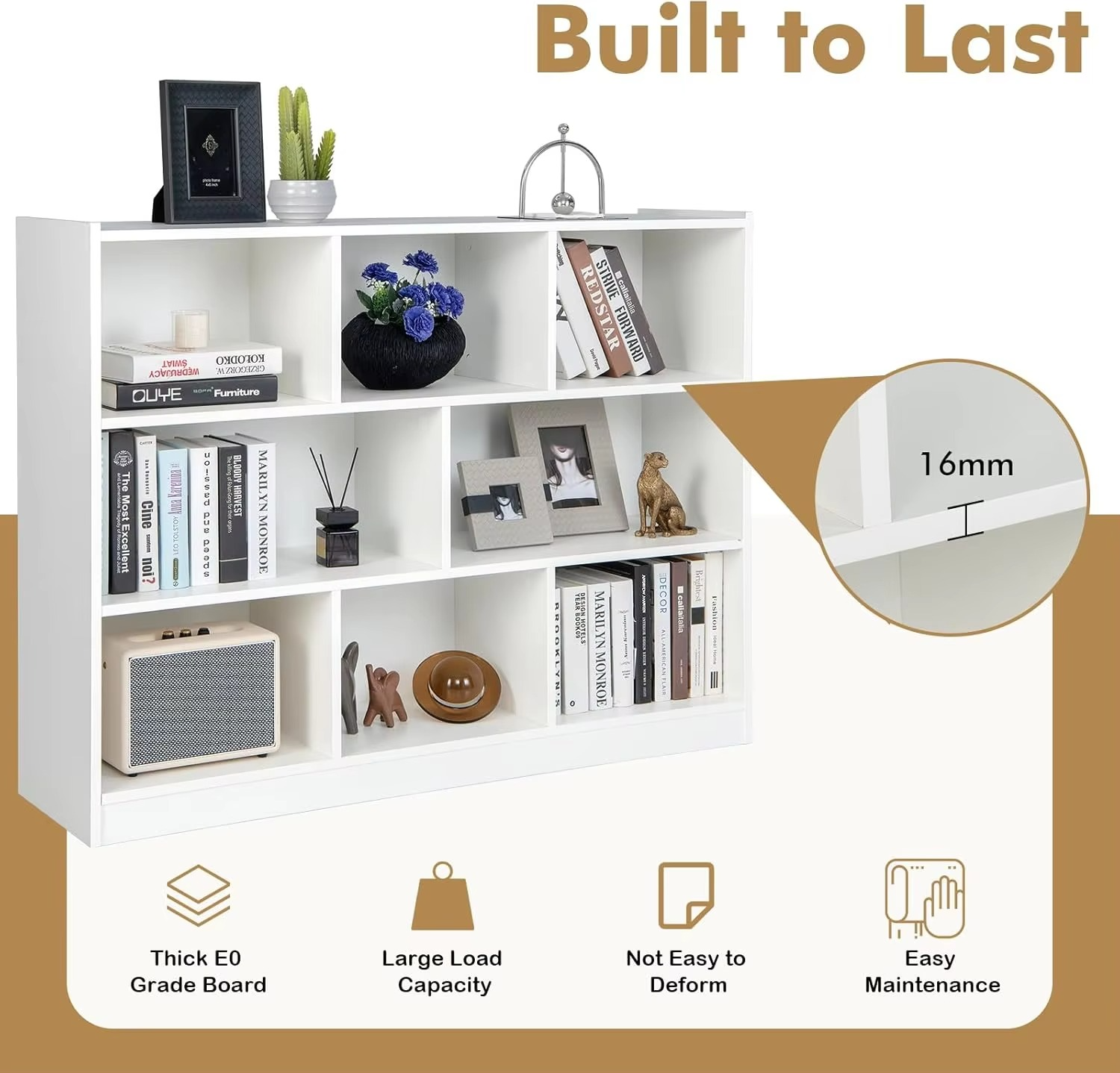 Wood Storage Cube Bookcase, 3 Tier 8 Cube Open Shelf Storage Cabinet, Multipurpose Bookshelf, Display Shelf for Living Room, Bed