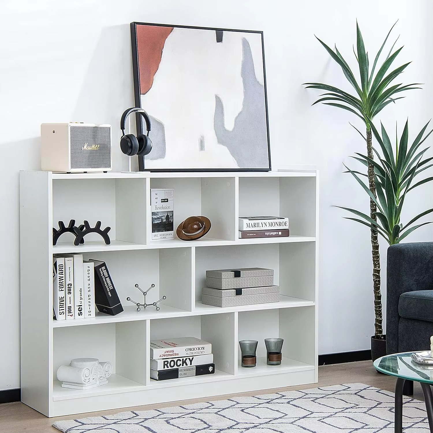 Wood Storage Cube Bookcase, 3 Tier 8 Cube Open Shelf Storage Cabinet, Multipurpose Bookshelf, Display Shelf for Living Room, Bed