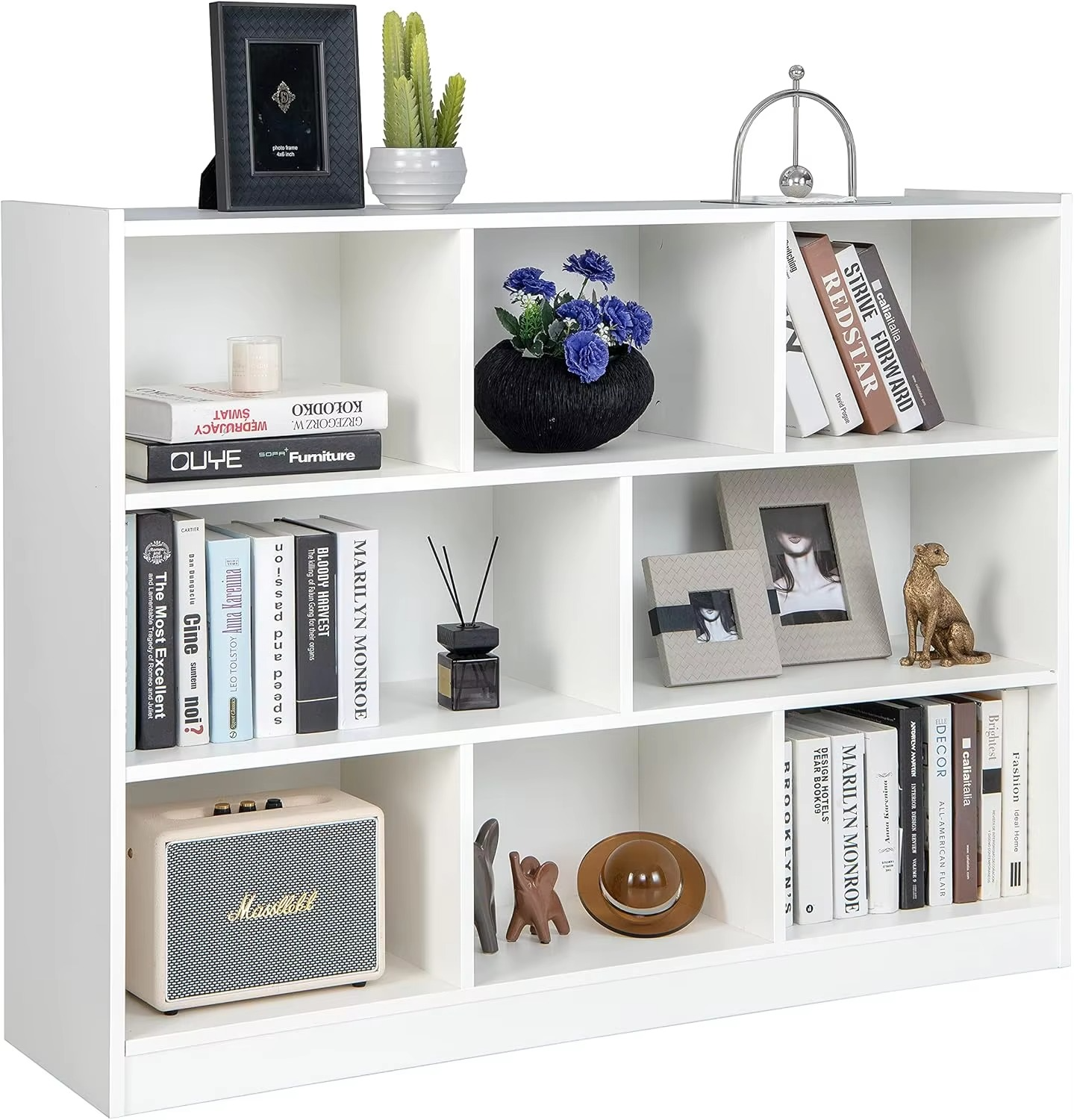 Wood Storage Cube Bookcase, 3 Tier 8 Cube Open Shelf Storage Cabinet, Multipurpose Bookshelf, Display Shelf for Living Room, Bed