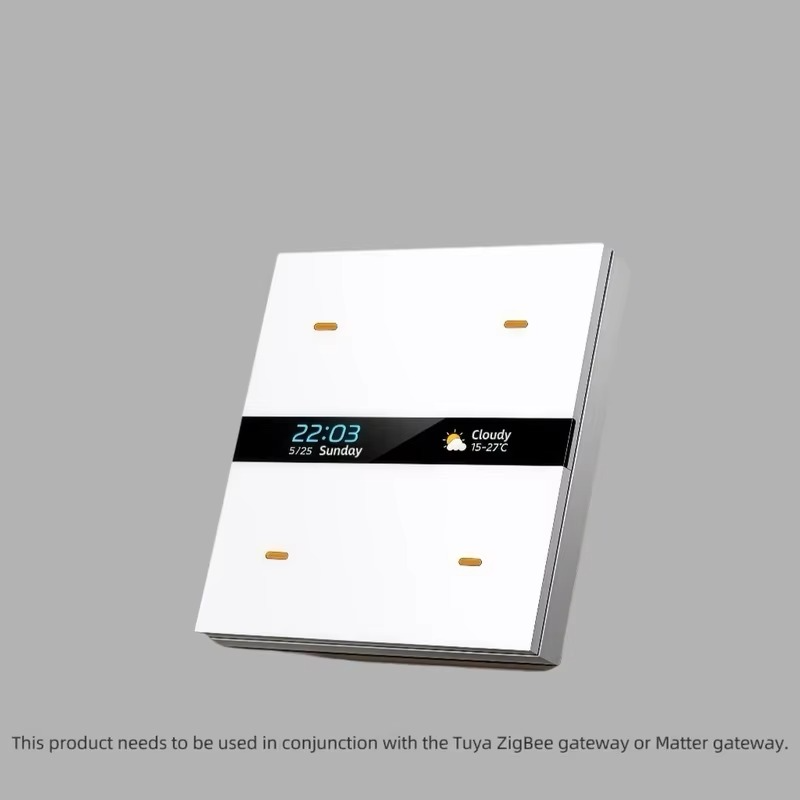 M8Pro Tuya Smart Switch & Zigbee 3.0 Hub: HD Weather/Clock, 4 Programmable Keys, Multi-Device Control