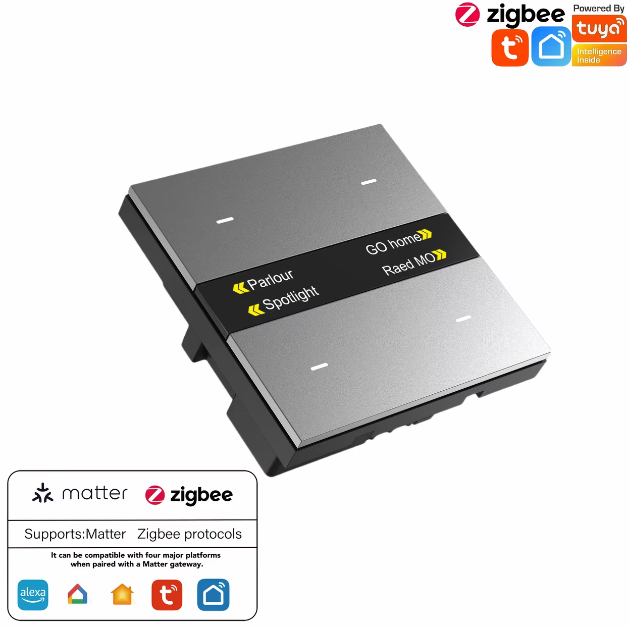 M8Pro Tuya Smart Switch & Zigbee 3.0 Hub: HD Weather/Clock, 4 Programmable Keys, Multi-Device Control