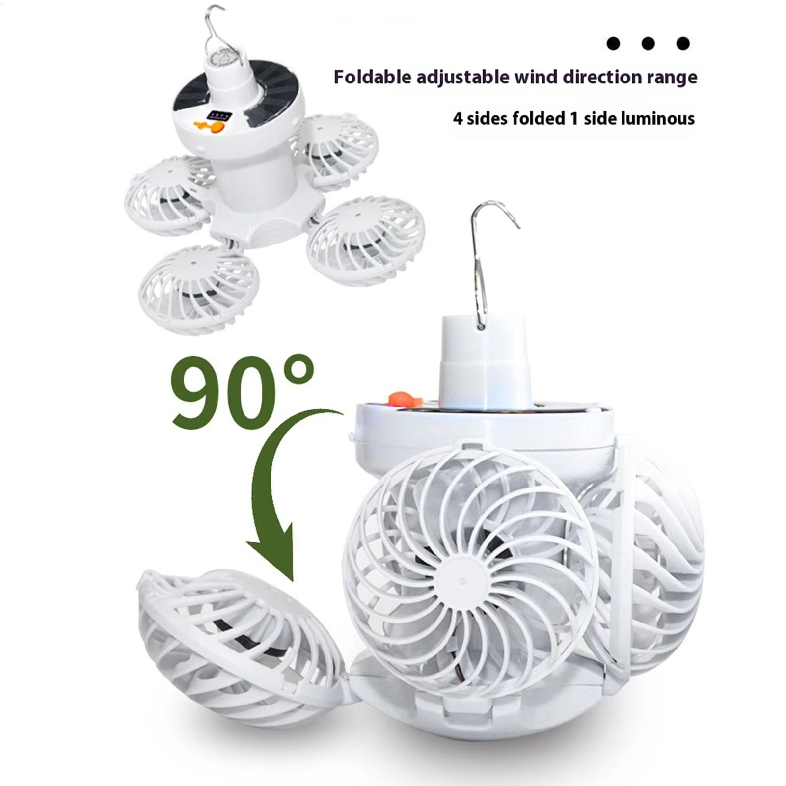 Light Ceiling Fan Solar Camping Fan Football Design Foldable Hook Lamp for Cabin Gazebo Garage RV Barn Farm Greenhouse Garden