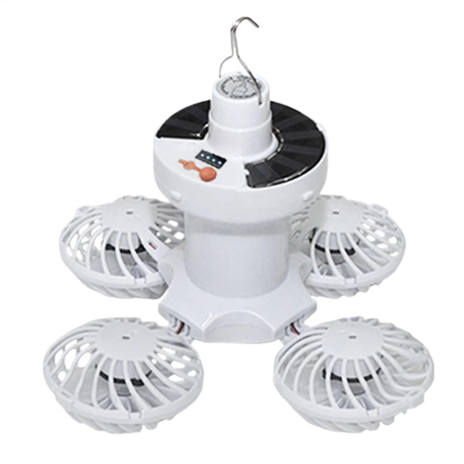 Light Ceiling Fan Solar Camping Fan Football Design Foldable Hook Lamp for Cabin Gazebo Garage RV Barn Farm Greenhouse Garden