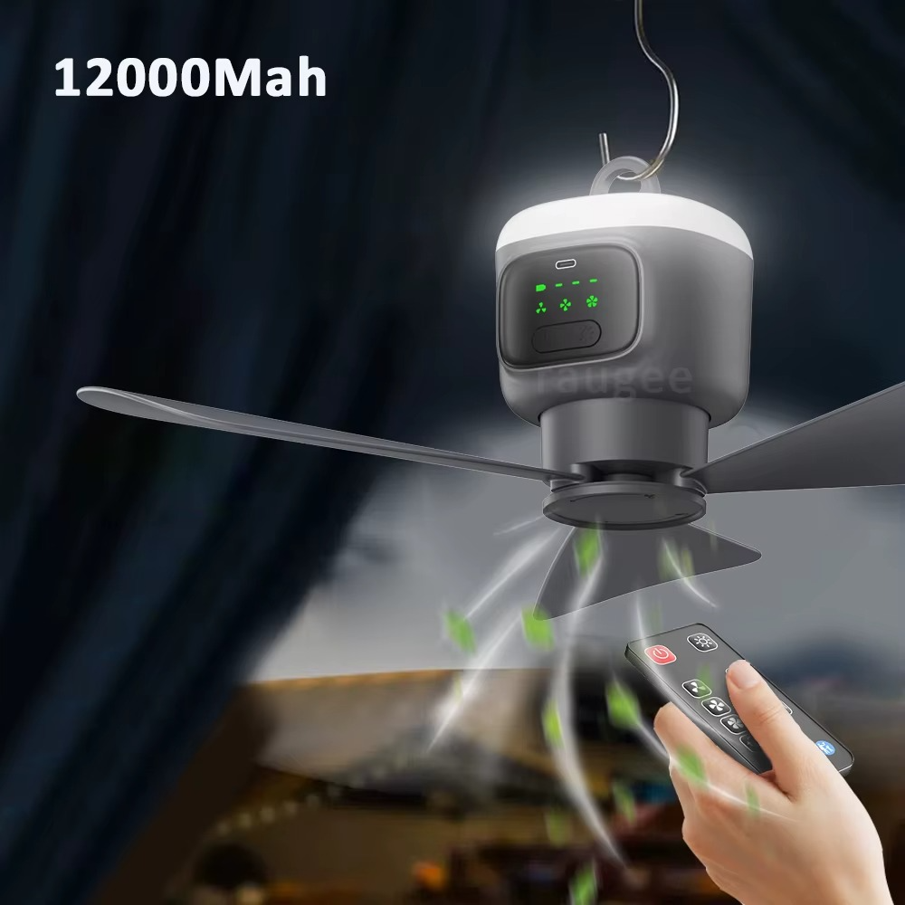 12000mAh Portable Electric Ceiling Fan Outdoor Camping Fan With Remote Control And Light Camping Air Circulator Tent Fan