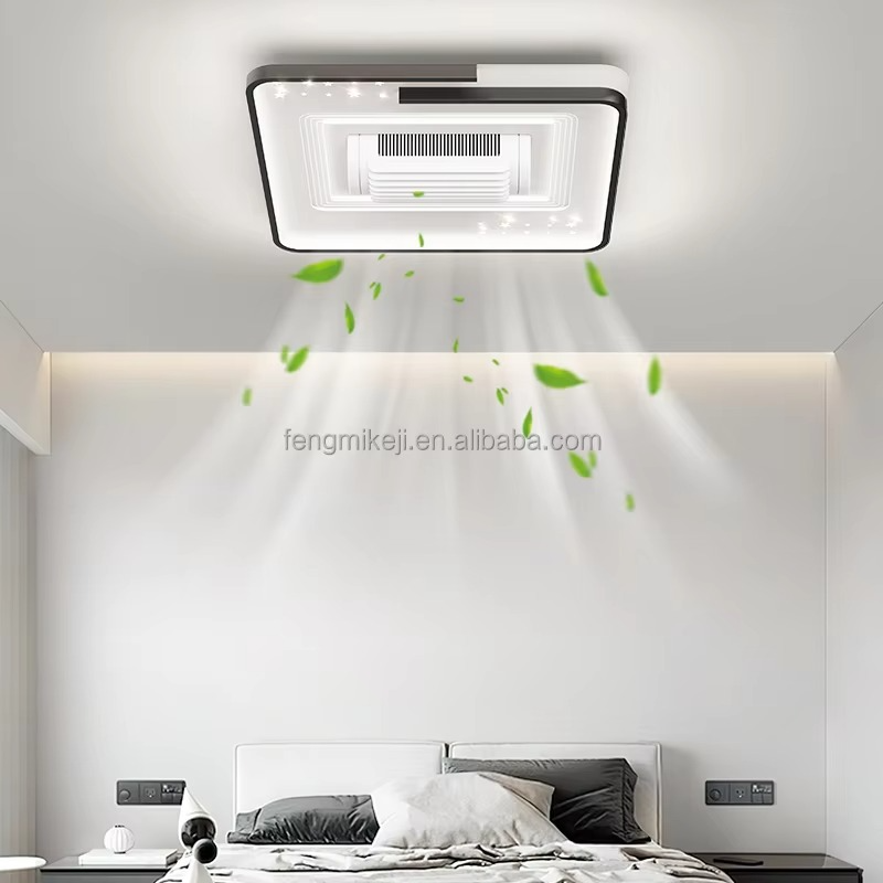 Portable Modern Black and White Rectangular Ceiling Fan with Remote and Dimming