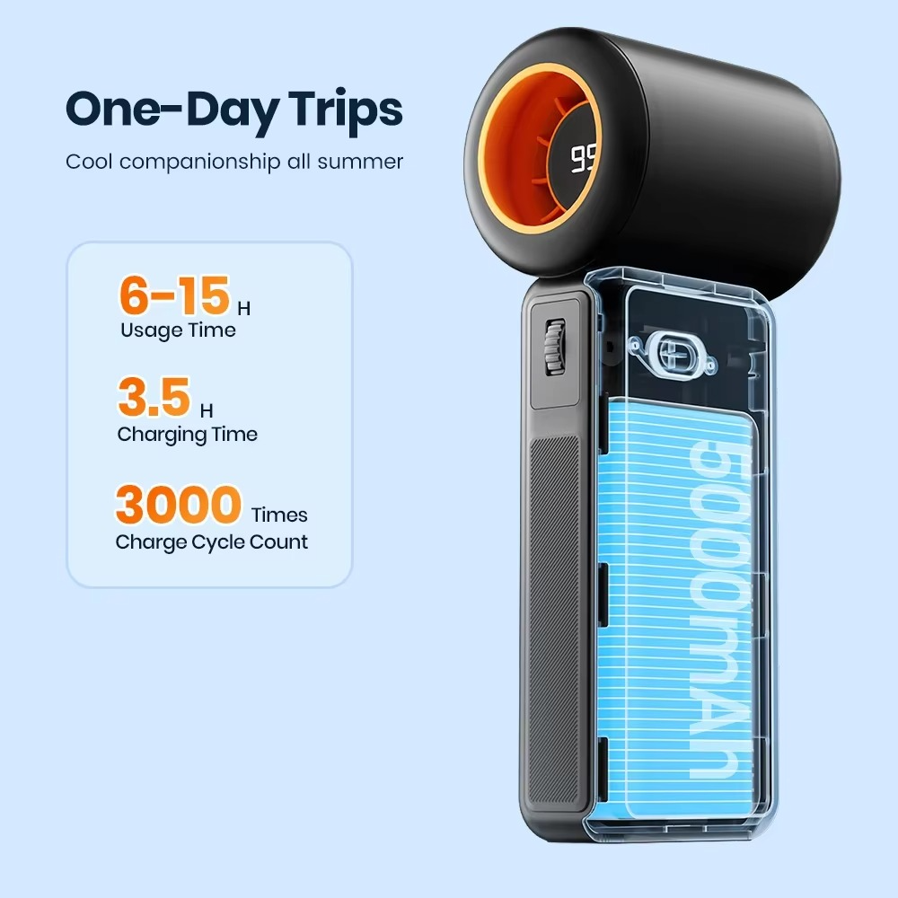 5000mAh Handheld USB Turbo Fan Super Strong Wind Infinite Gear Adjustment Long Battery Life Rechargeable Multipurpose Pocket Fan