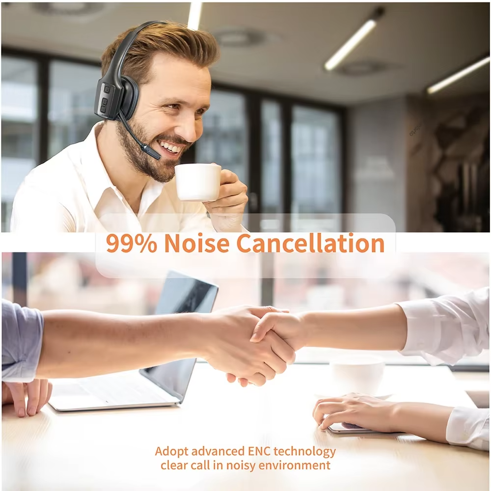 Mono Bluetooth Wireless Headphones Noise Canceling Over Head Trucker Headset with Mic, Adjustable Lightweight Headband,55 Hrs