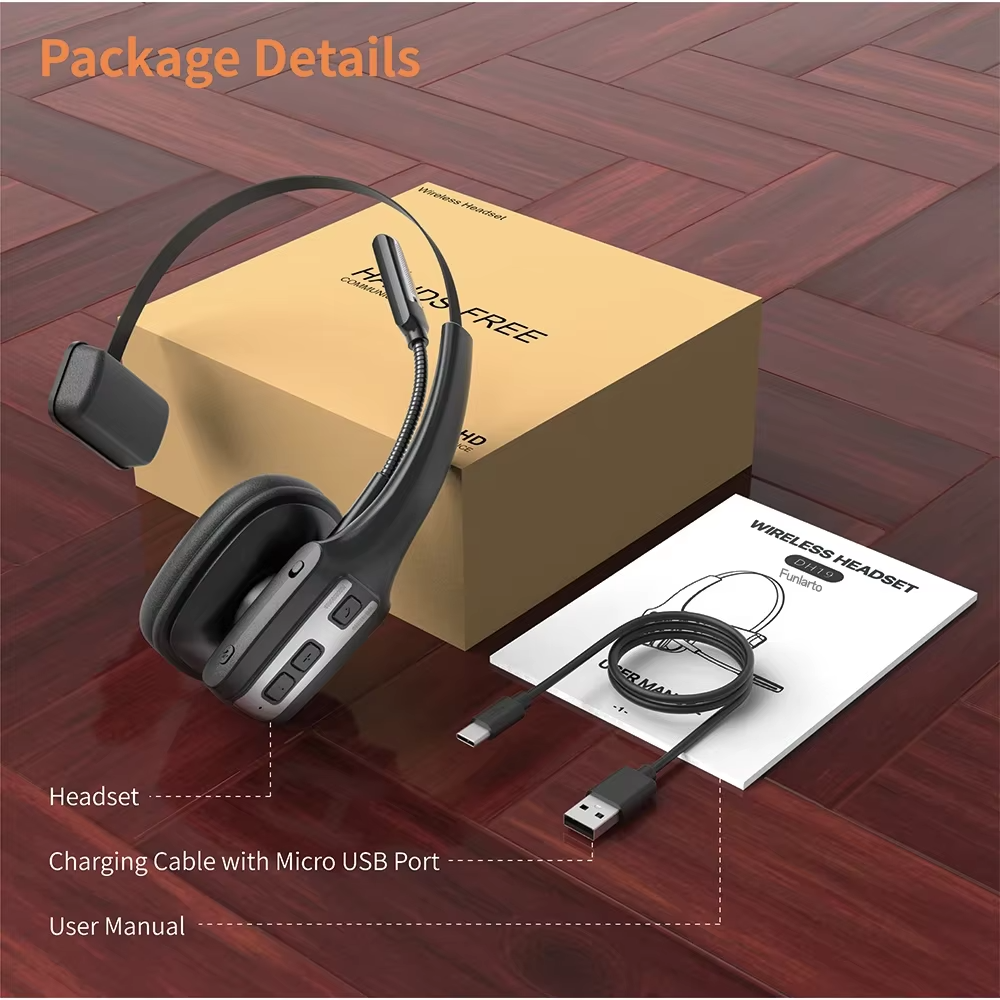 Mono Bluetooth Wireless Headphones Noise Canceling Over Head Trucker Headset with Mic, Adjustable Lightweight Headband,55 Hrs