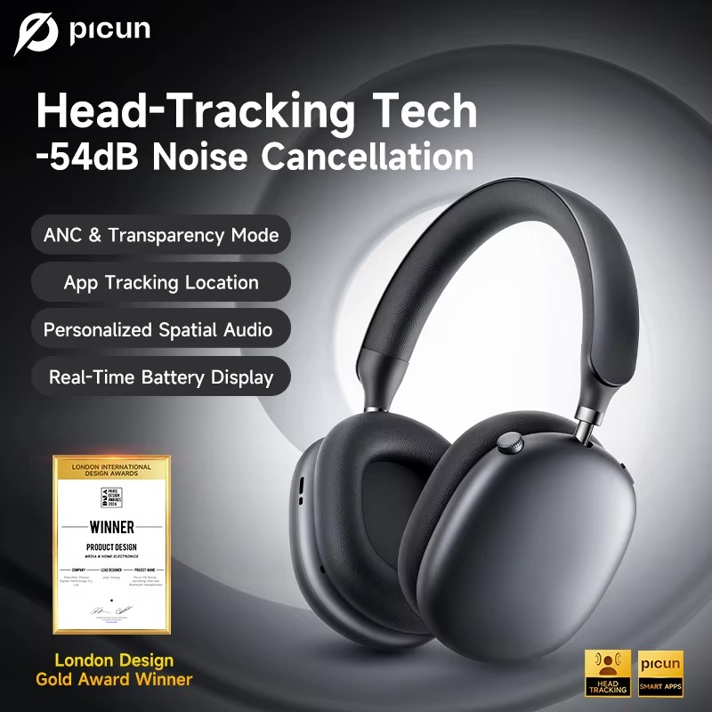 Picun F8S ANC Wireless Headphones 3D Spatial Audio Head Tracking -54dB ANC HIFI Bluetooth 6.0 Headset ENC HD Mic Low-Latency APP