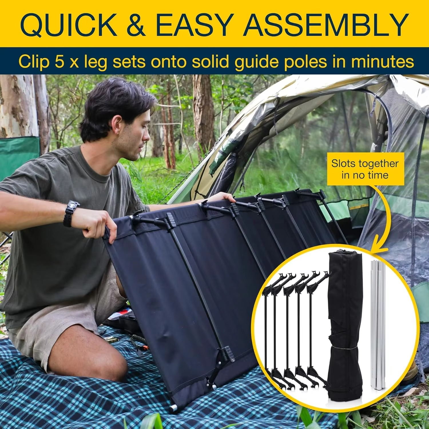 Outdoor Folding Camping Cot - Portable Outdoor Bed | Extra Lightweight & Comfortable Sleeping Cots for Adults & Kids | Fits Sing
