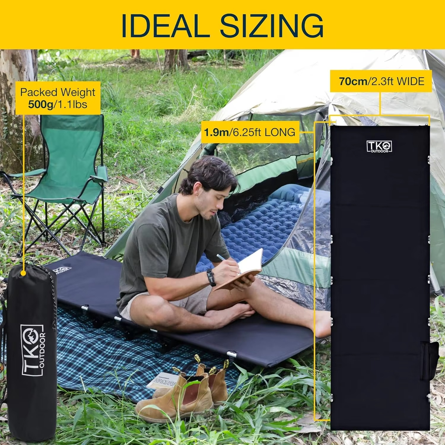 Outdoor Folding Camping Cot - Portable Outdoor Bed | Extra Lightweight & Comfortable Sleeping Cots for Adults & Kids | Fits Sing