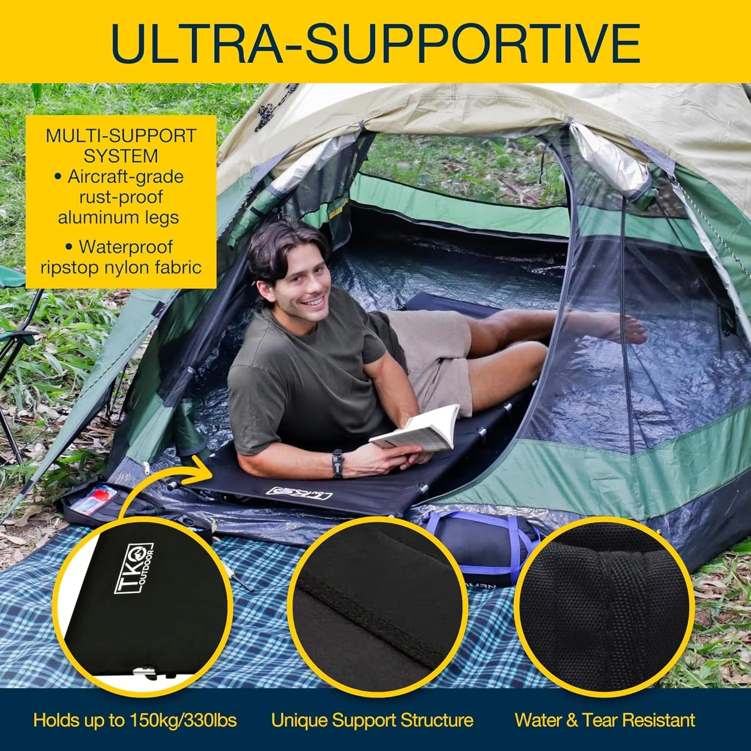Outdoor Folding Camping Cot - Portable Outdoor Bed | Extra Lightweight & Comfortable Sleeping Cots for Adults & Kids | Fits Sing