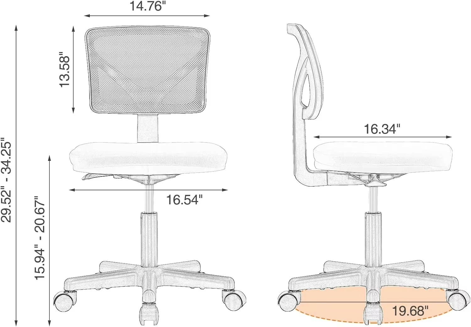 Office Computer Desk Chair, Ergonomic Low-Back Mesh Rolling Work Swivel Chairs with Wheels, Armless Comfortable Seat Lumbar Su