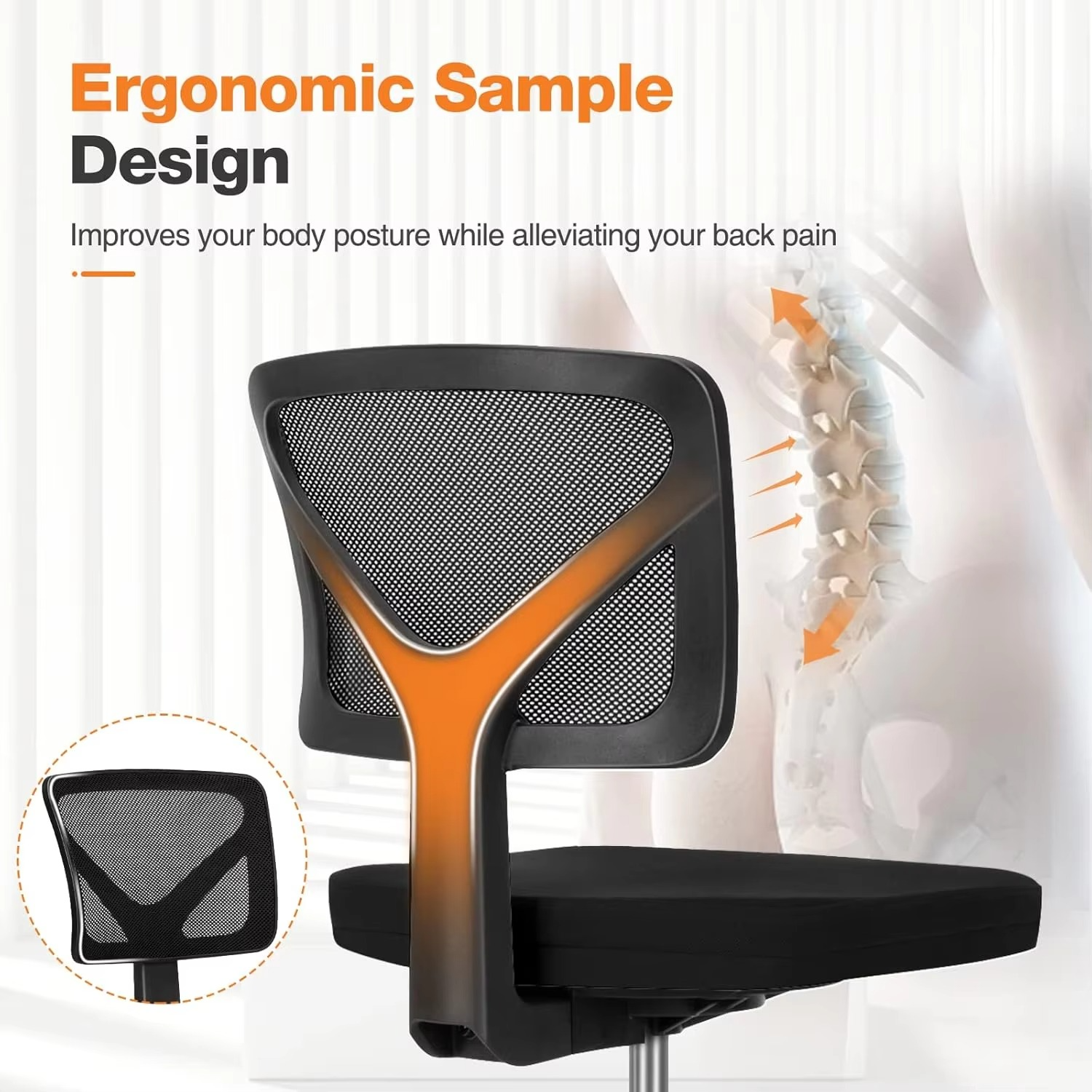 Office Computer Desk Chair, Ergonomic Low-Back Mesh Rolling Work Swivel Chairs with Wheels, Armless Comfortable Seat Lumbar Su