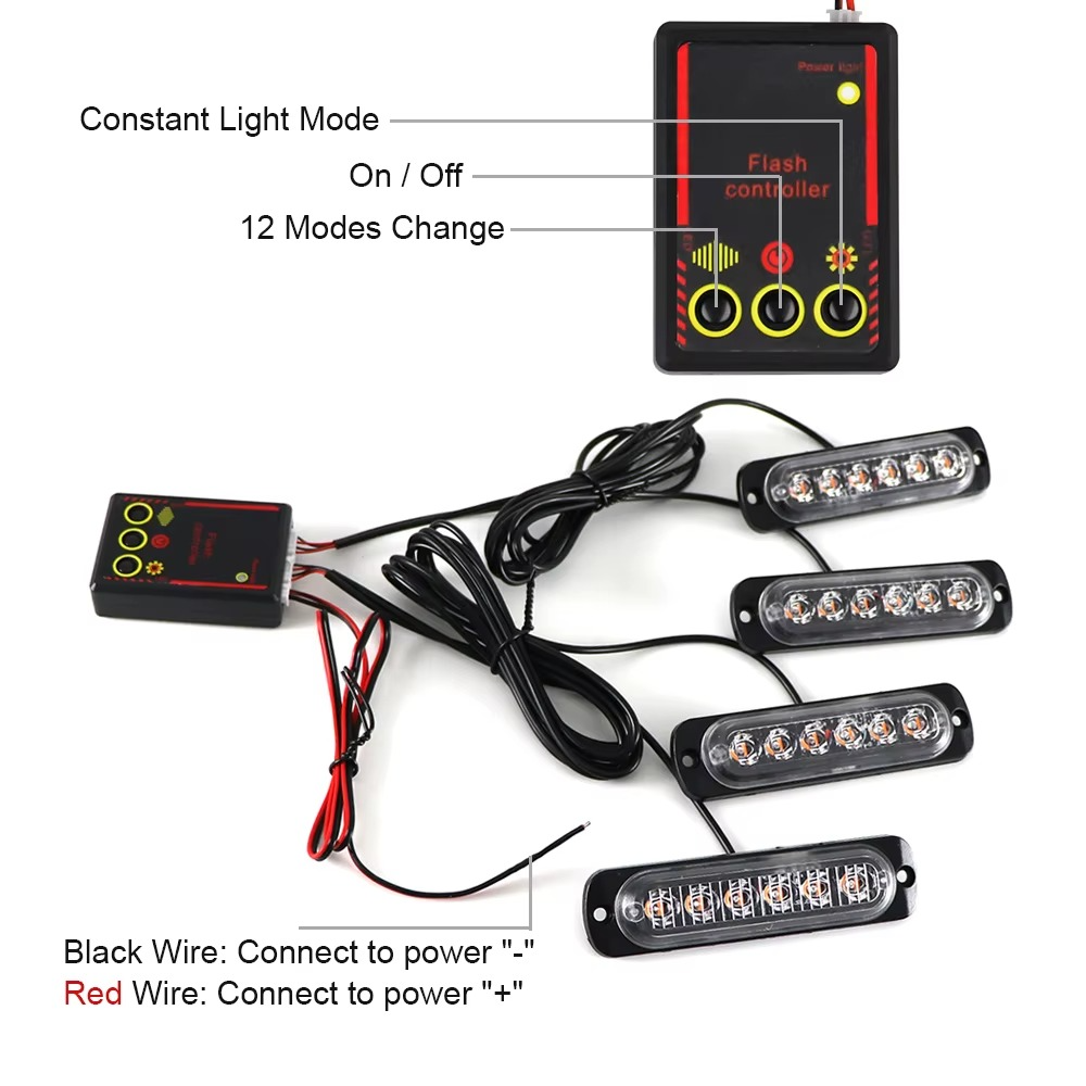 4 in 1 Car Front Grille Lighting Police LED Emergency Strobe Warning Lights Fireman Flash Beacon Signal Lamp Yellow White 12V