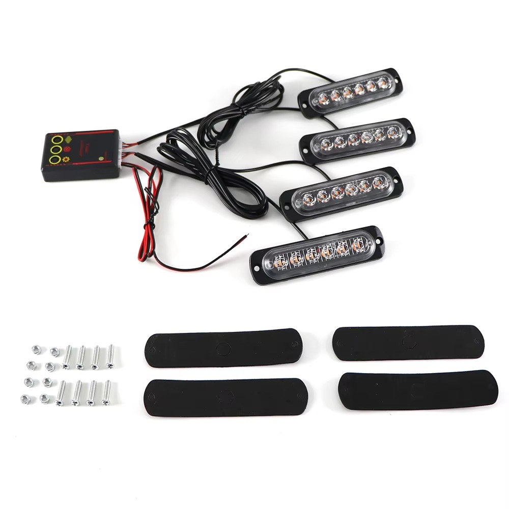 4 in 1 Car Front Grille Lighting Police LED Emergency Strobe Warning Lights Fireman Flash Beacon Signal Lamp Yellow White 12V